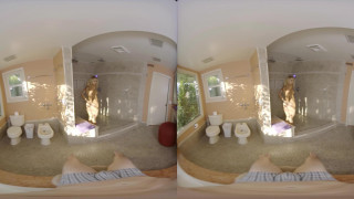 Tattooed blonde teen comes out of the shower for a nice fuck in VR