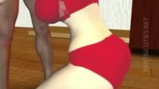 3D変態雌犬には、2つの黒いコックを吸う